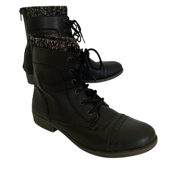 Kohl's Shoes - Kohl's Black Lace-Up Boots with Knit Trim Full Zipper Back Women’s Size 10M